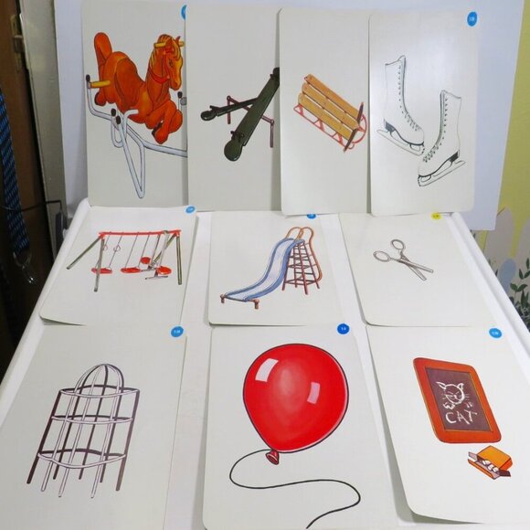 Peabody 60s Indoor & Outdoor Play Equipment (10) cards Vintage Artwork Children - Picture 1 of 12